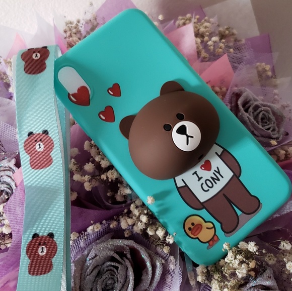 IPHONE X/XS LINE BROWN BEAR CUTE 3D CASE - Picture 7 of 8